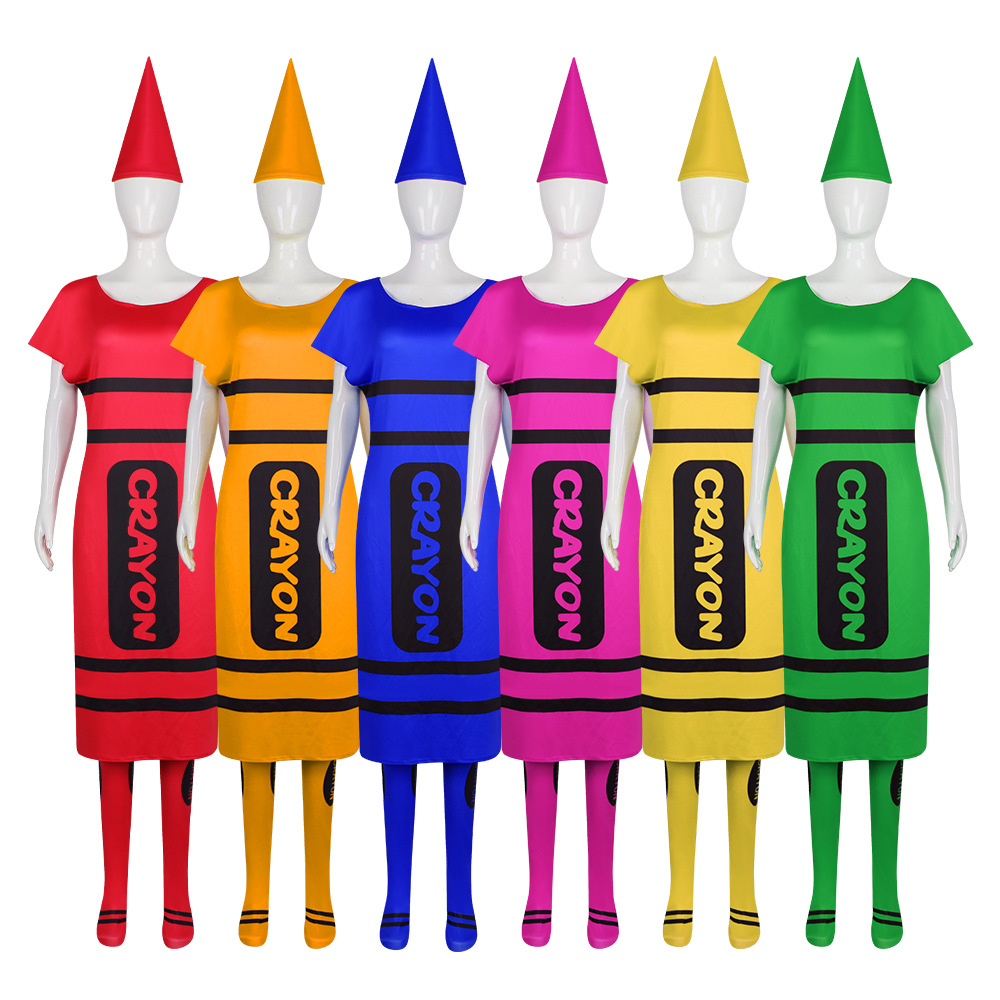 Party Hat Cone - Halloween Women Crayon Cosplay Outfit Full