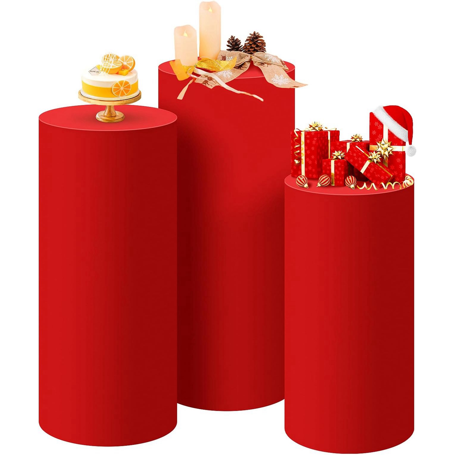 Yeele Red Cylinder Stand Cover - Dessert Table Backdrop ulasan dan harga