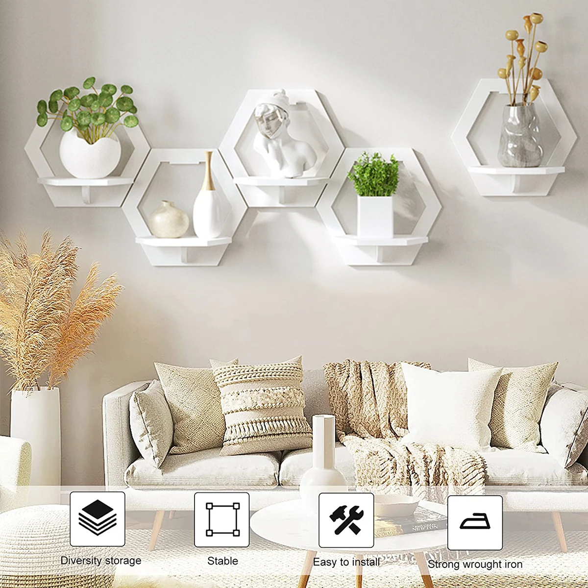 3Pcs Hexagon Wall Shelf Punch  - Flower Wall Panel ulasan dan harga