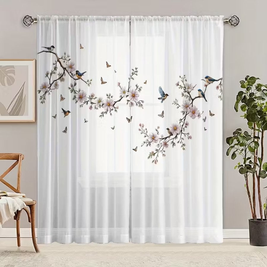 2PCS Digital Print Sheer Curta - Flower Wall Panel ulasan dan harga