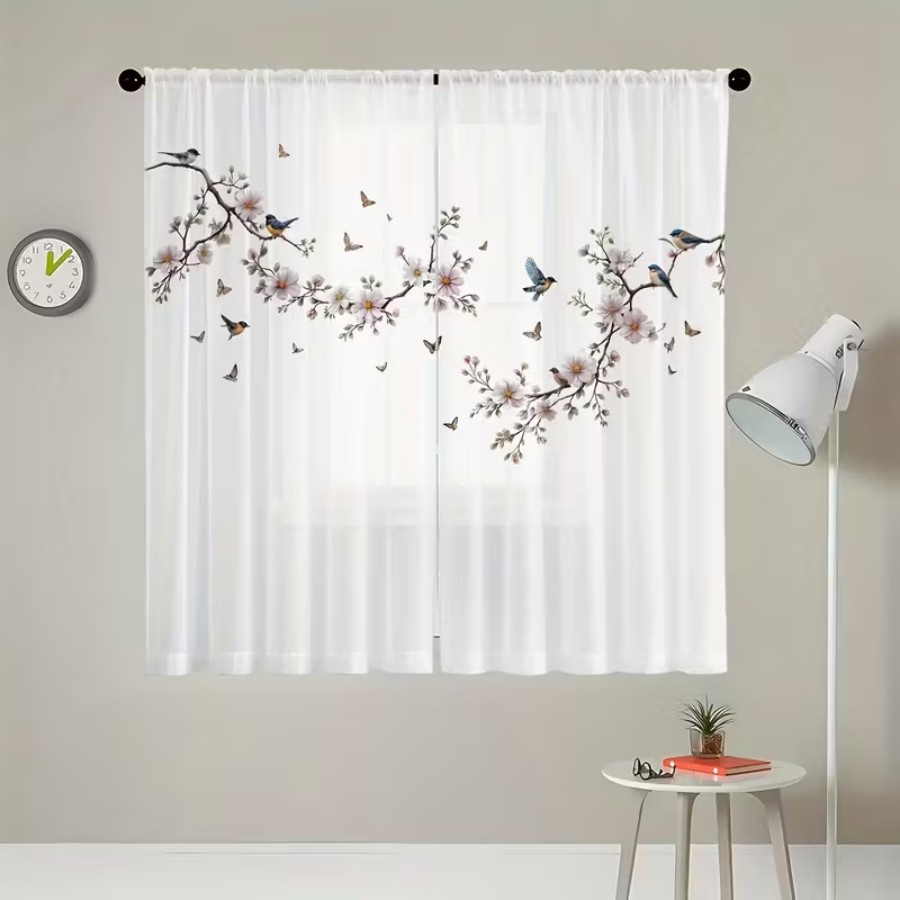 2PCS Digital Print Sheer Curta - Flower Wall Panel ulasan dan harga