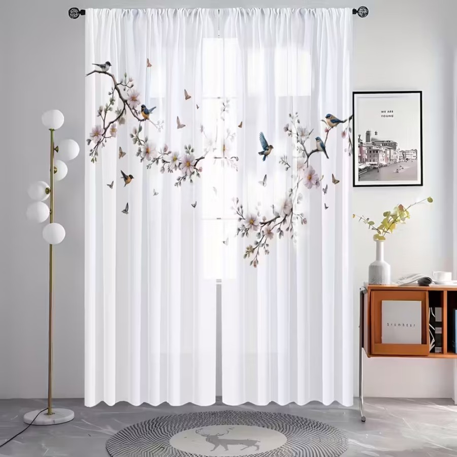 2PCS Digital Print Sheer Curta - Flower Wall Panel ulasan dan harga