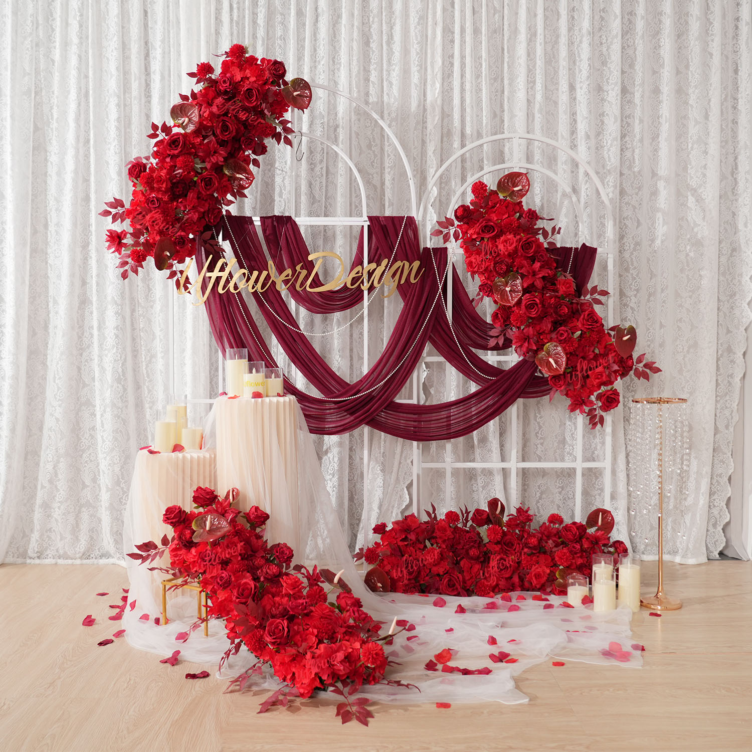 Uflower Red Flower Row Wedding - Flower Wall Panel ulasan dan harga