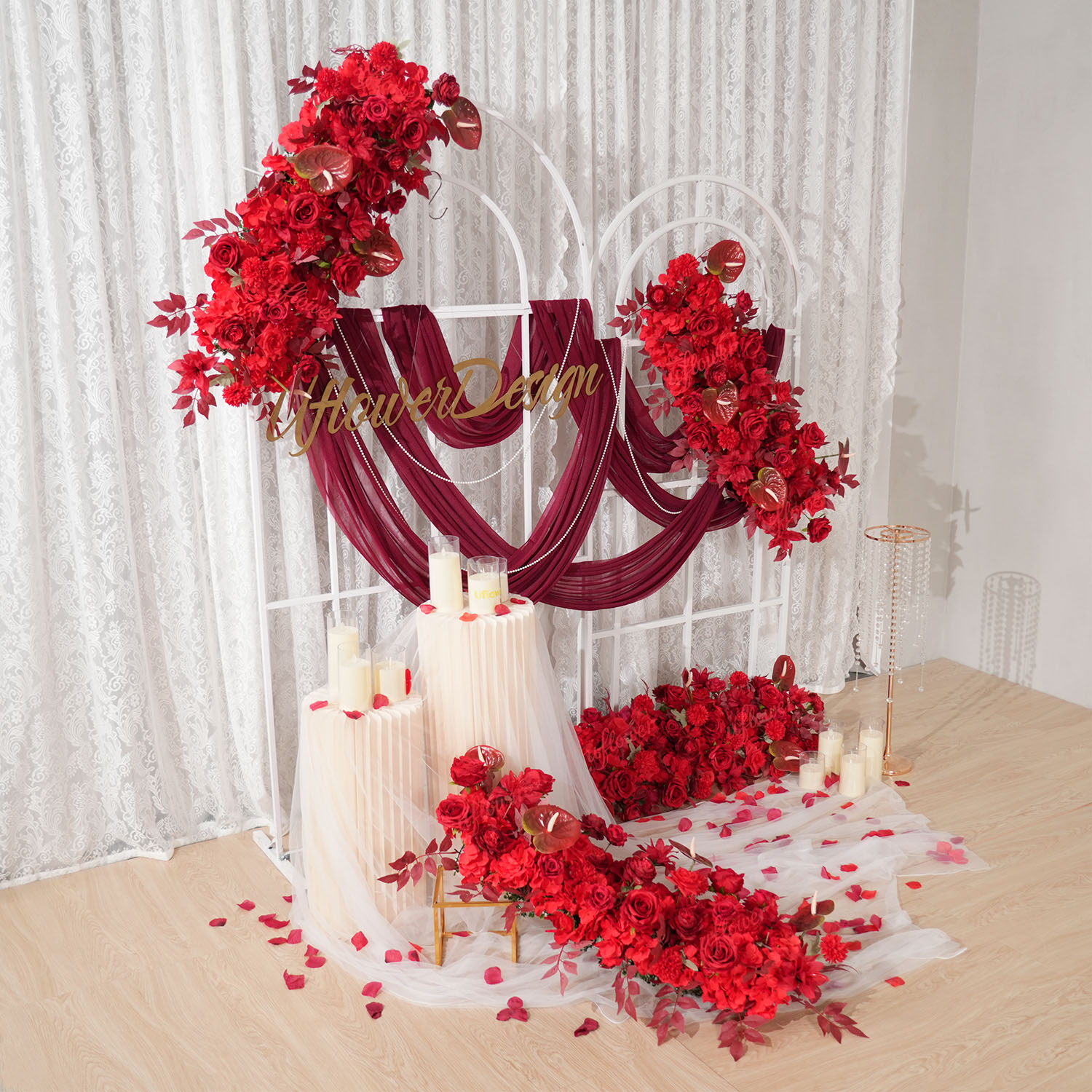 Uflower Red Flower Row Wedding - Flower Wall Panel ulasan dan harga
