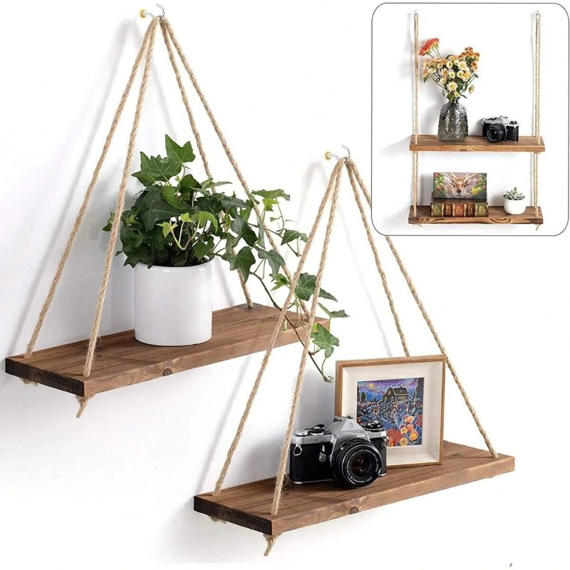 1PC Wooden Swing Hanging Hemp  - Flower Wall Panel ulasan dan harga