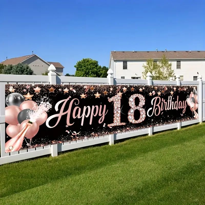 18th Birthday Banner, Rose Gol - Party Banner Gold ulasan dan harga