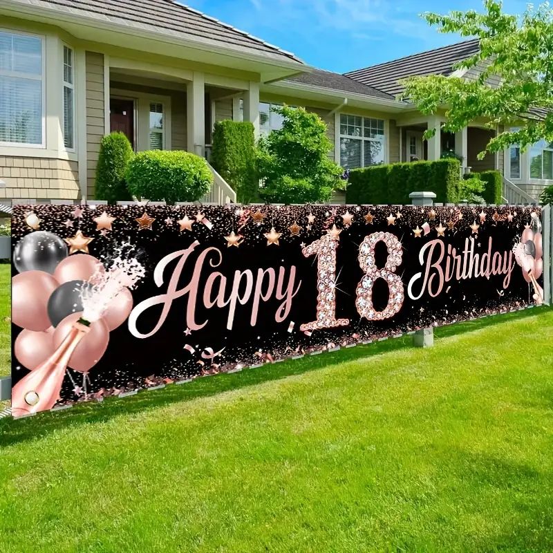 18th Birthday Banner, Rose Gol - Party Banner Gold ulasan dan harga