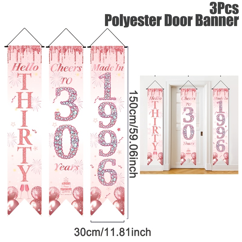 2D Flat 3Pcs Pink Gold 30th Bi - Party Banner Gold ulasan dan harga
